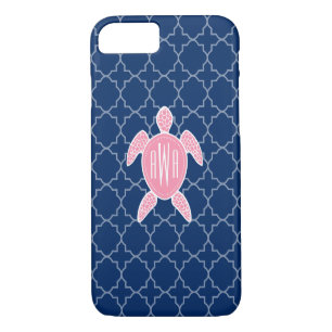 Coque Case-Mate Pour iPhone Bleu rose décoré d'un monogramme Quatrefoil de