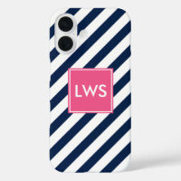 Bleu rose diagonale rayures Monogramme