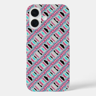 Coques iPhone 16 Bleu rose Noir Blancs Diagonales Géométriques