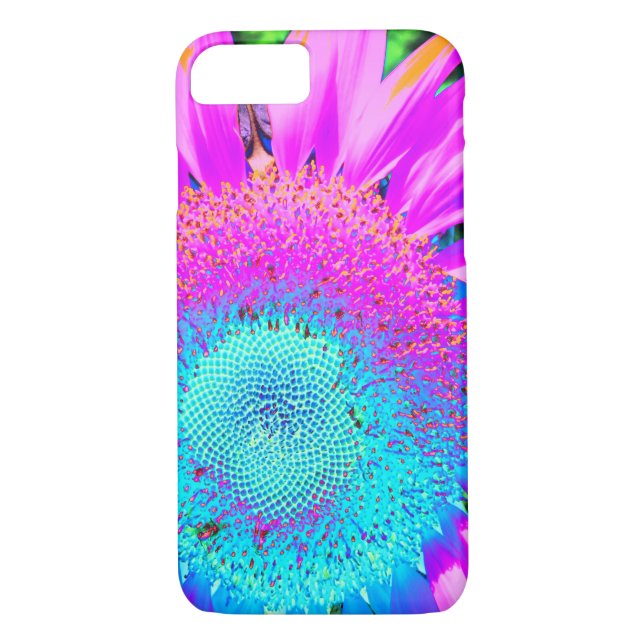 Coques Case-Mate iPhone Bleu rose rétro tournesol funky photo (Dos)