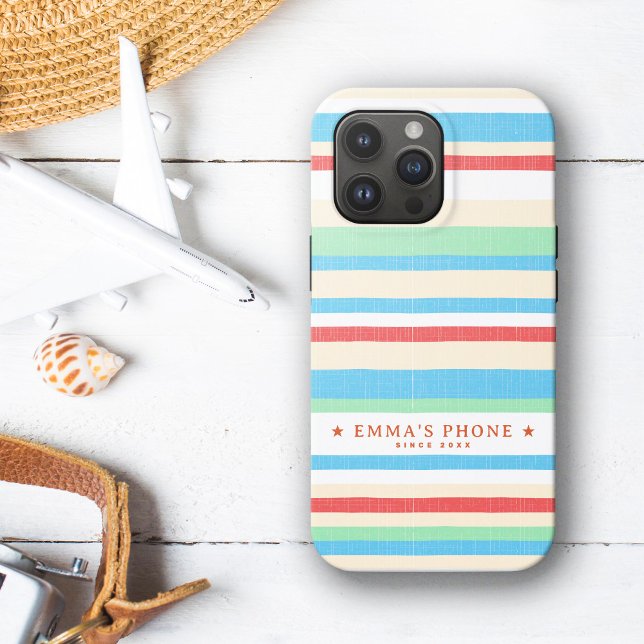 Coques Case-Mate iPhone Bleu Rouge personnalisé (Personalized Red Blue Mint Stripes Case-Mate iPhone Case)