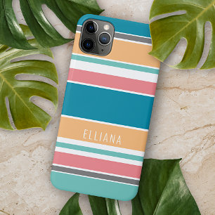 Case-Mate iPhone Case Bleu sarcelle personnalisé Jaune rose rayures sola