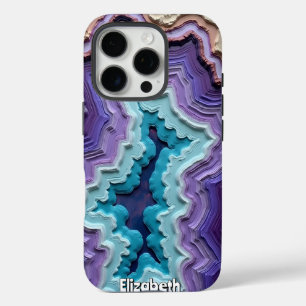 Coques iPhone 16 Pro Bleu stratifié, violet et crème Abstrait