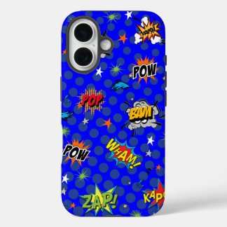 Coques iPhone 16 Bleu Superhero comique