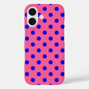 Coques iPhone 16 Bleu sur rose Pois design Motif