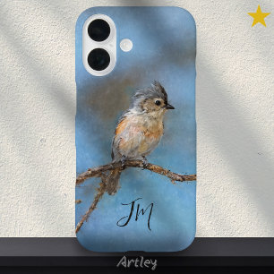 Coques iPhone 16 Bleu Tufted Titsouris Oiseau Peinture Nom personna