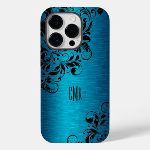 Coque Pour iPhone 14 Pro Bleu Turquoise Métallique Avec Flou Noir C