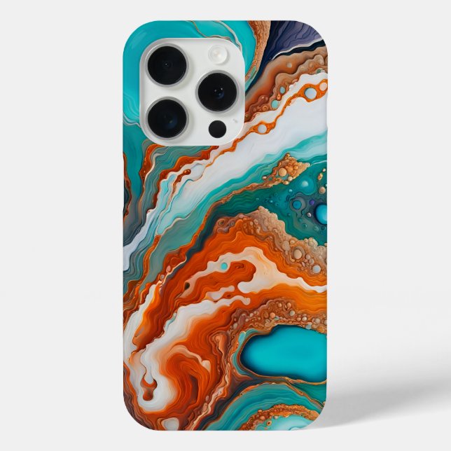 Coques Case-Mate iPhone bleu turquoise, rouille et or peinture abstrait (Verso)