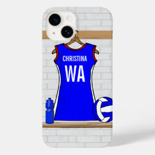 Coque Pour iPhone 14 Bleu uniforme de net-ball fait sur commande avec