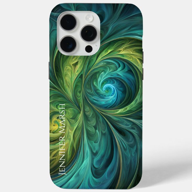 Coques Case-Mate iPhone Bleu vert AI Motif fractal (Verso)