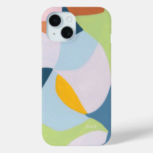 Coque Pour iPhone 15 Bloc de couleur Abstrait Art personnalisé Monogram