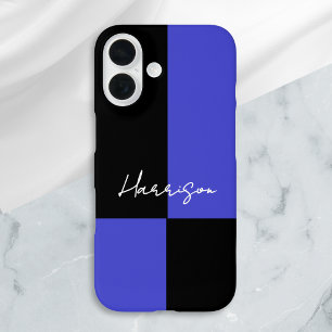 Coques iPhone 16 Bloc de couleur gras bleu et noir personnalisé