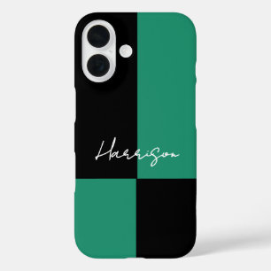 Coques iPhone 16 Bloc de couleur minimaliste vert noir personnalisé
