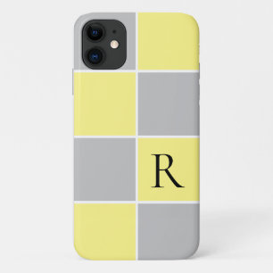 Case-Mate iPhone Case Bloc de couleur moderne jaune, gris carré monogram