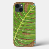Block Print Palm on Wicker Background
