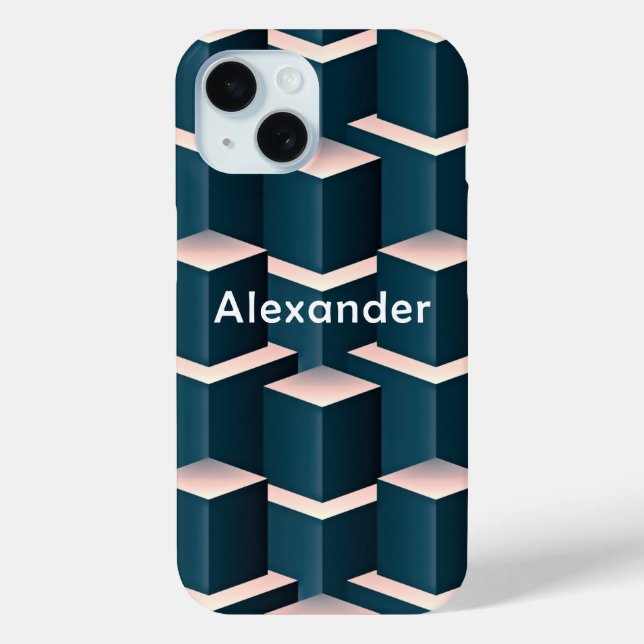 Coques Case-Mate iPhone Blocs Carré design bleu moderne Personnalisez (Verso)