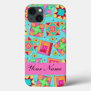 iPhone 13 Coque Blocs de patchwork de surfaces composées turquoise