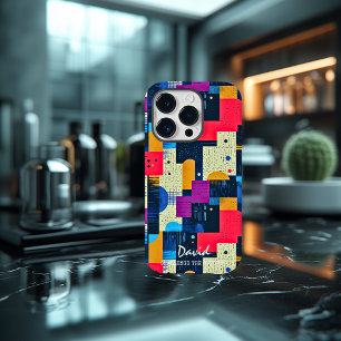 Coque Pour iPhone 14 Pro Blocs géométriques dynamiques avec message personn