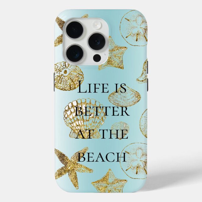 Coques Case-Mate iPhone Blue Beach Gold Sea Shells (Verso)