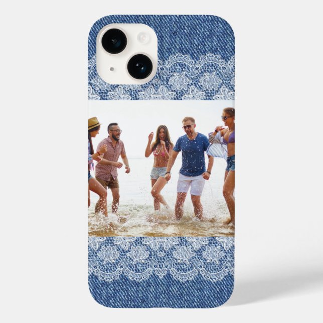 Coques Case-Mate iPhone Blue denim blanc dentelle photo amis famille (Verso)
