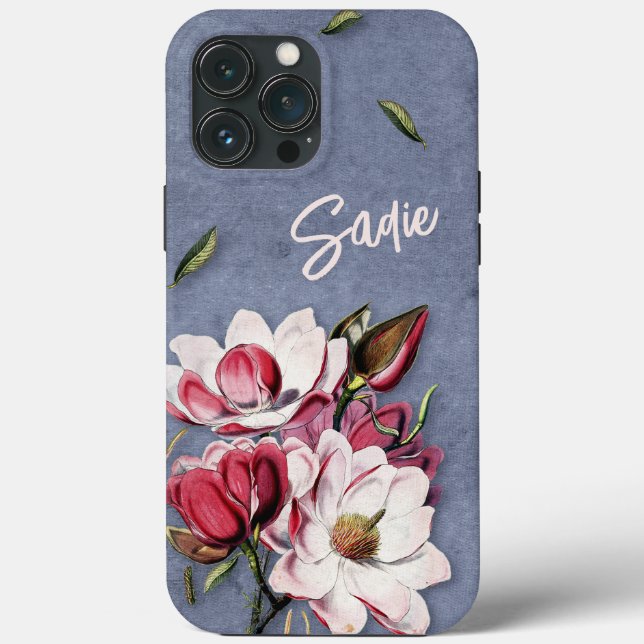 Coques Case-Mate iPhone Blue Denim Floral Monogrammed (Verso)