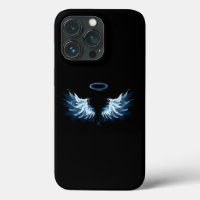 Blue Glowing Angel Wings on black background
