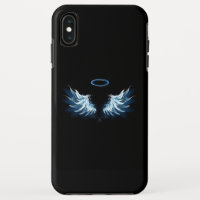 Blue Glowing Angel Wings on black background