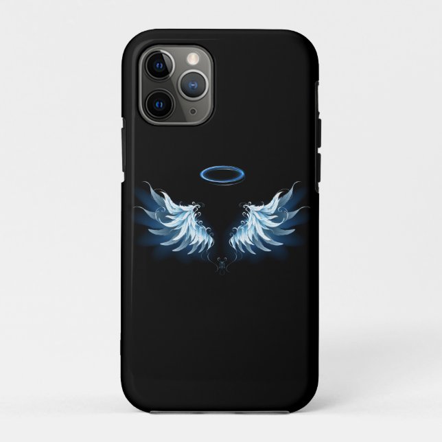 Coques Case-Mate iPhone Blue Glowing Angel Wings on black background (Dos)