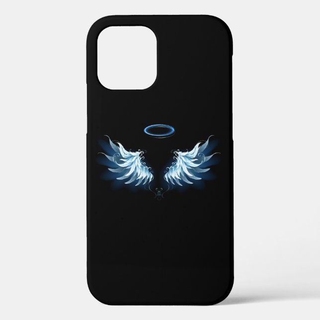 Coques Case-Mate iPhone Blue Glowing Angel Wings on black background (Verso)