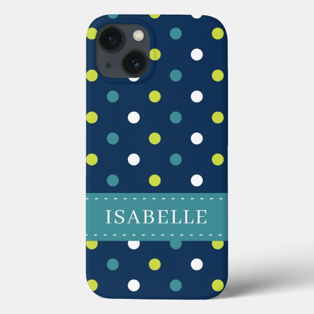 Coques Case-Mate iPhone Blue Green Polka Dot Ajouter Votre Nom (Verso)