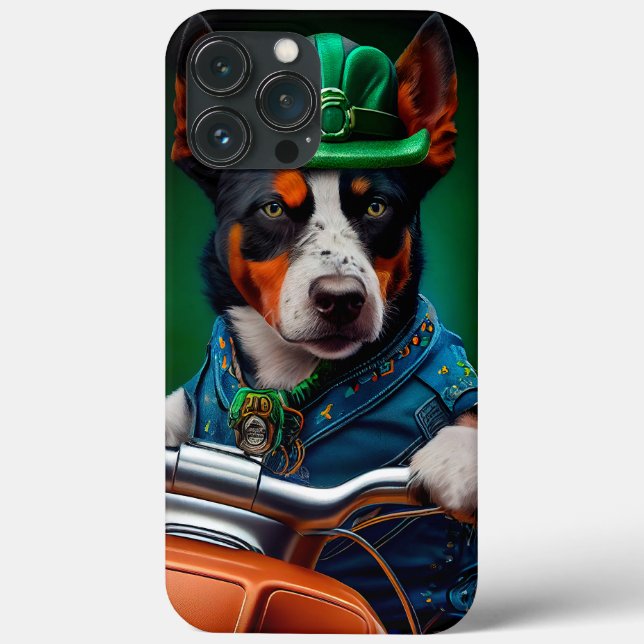 Coques Case-Mate iPhone Blue Heeler Chien Conduite Vélo St. Patrick's Day (Verso)