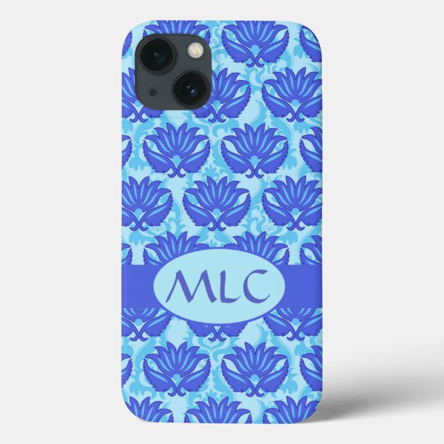 Coques Case-Mate iPhone Blue Navy Turquoise Moderne Damask Monogramme Pers (Verso)