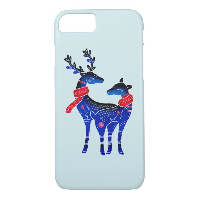 Coques Case-Mate iPhone Blue Nordic Christmas Reindeer Pair (Dos)