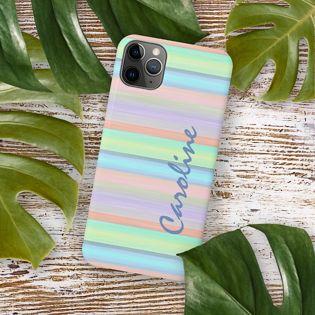 Coques Case-Mate iPhone Blue Peach Blush Pink Lime Green Stripes Motif (Créateur téléchargé)