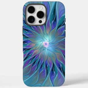 Coques iPhone 16 Pro Max Blue Purple Flower Dream Abstrait Fractal Art