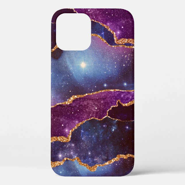 Coques Case-Mate iPhone Blue & Purple Space & Stars Agate moderne (Verso)