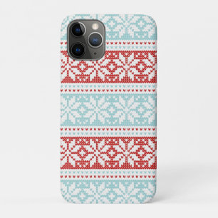 Coque iPhone 11 Pro Blue Red Snowflakes Knit Motif de Noël
