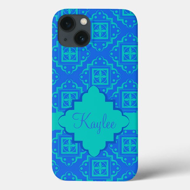 Coques Case-Mate iPhone Blue Turquoise Arabesque Nom marocain Personnalise (Verso)