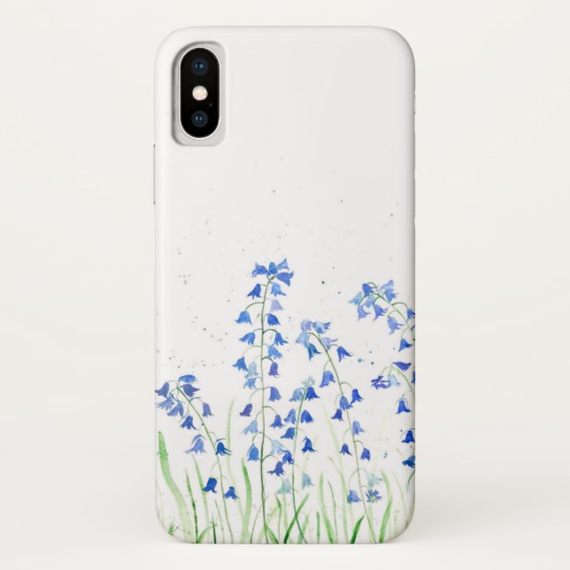 Coques Case-Mate iPhone Bluebells bleu floral rustique aquarelle bois (Dos)