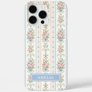 Coques iPhone 16 Pro Max Blush bleu aquarelle floral monogrammé
