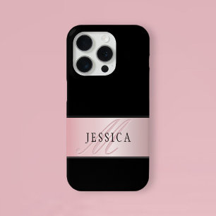 Coque iPhone 15 Pro Blush Élégant Faux Or Rose Nom & Initiale