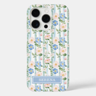 Coques iPhone 16 Pro Blush Fleurs Aquarelle Rayures Personnalisées