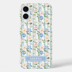 Coques iPhone 16 Plus Blush Fleurs Aquarelle Rayures Personnalisées