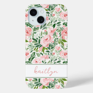 Coque Pour iPhone 15 Blush Floral Élégant Aquarelle Personnalisé