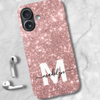 Blush Rose Gold Pailleté Monogramme Prénom