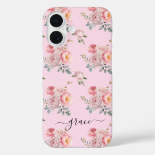 Coques iPhone 16 Blush rose mignon Fille Boho Floral Personnalisé