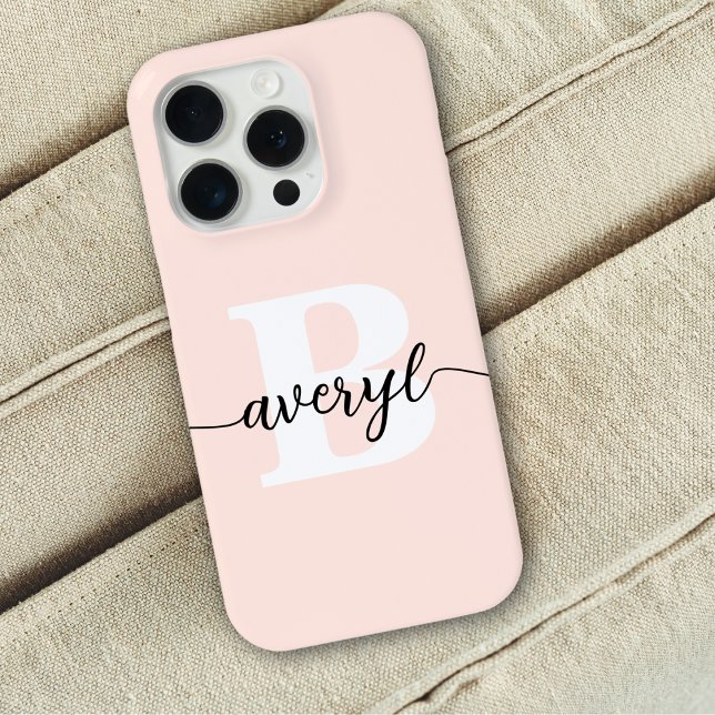 Coques Case-Mate iPhone Blush Rose Monogramme Féminin Nom Monogrammé (Créateur téléchargé)