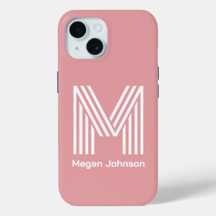 Coque Pour iPhone 15 Blush Rose Monogramme Moderne