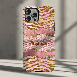 Case-Mate iPhone Case Blush rose pailleté élégant monogramme imprimé ani