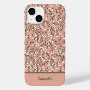 Coque Pour iPhone 14 Bohème Monogrammé Corail Abricot Vert Blanc Floral